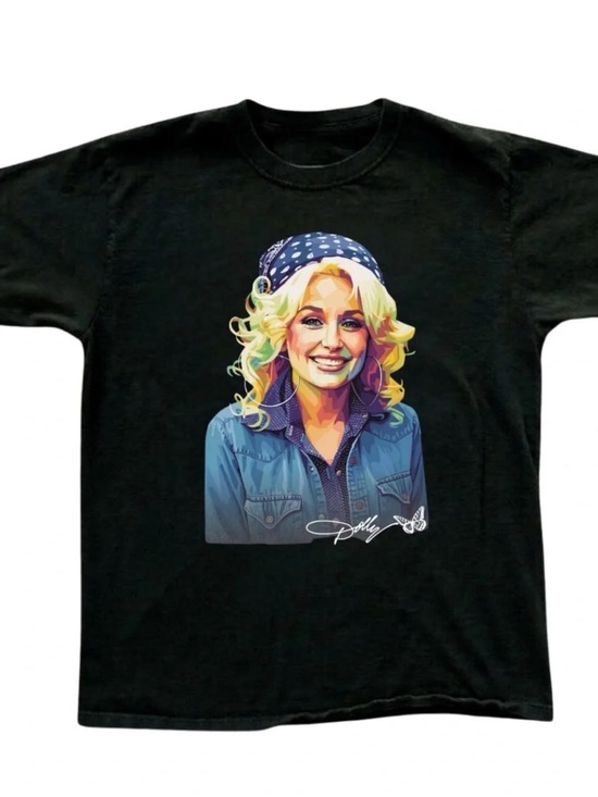 Gildan Tops - Black Short Sleeve Tee with Colorful Dolly Parton Print